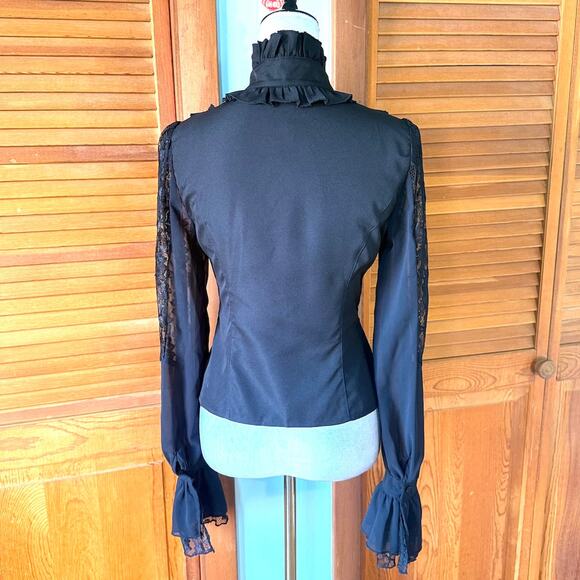 Gothic Victorian EGL Broody Afternoons High Neck Lace Sleeve Shirt S - Picture 7 of 8